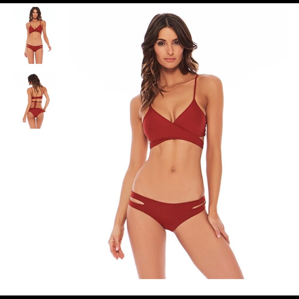 L’space bikini Chloe Wrap Top in Redwood color, XS